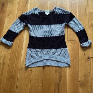Black and gray striped eyelet knit tunic sweater